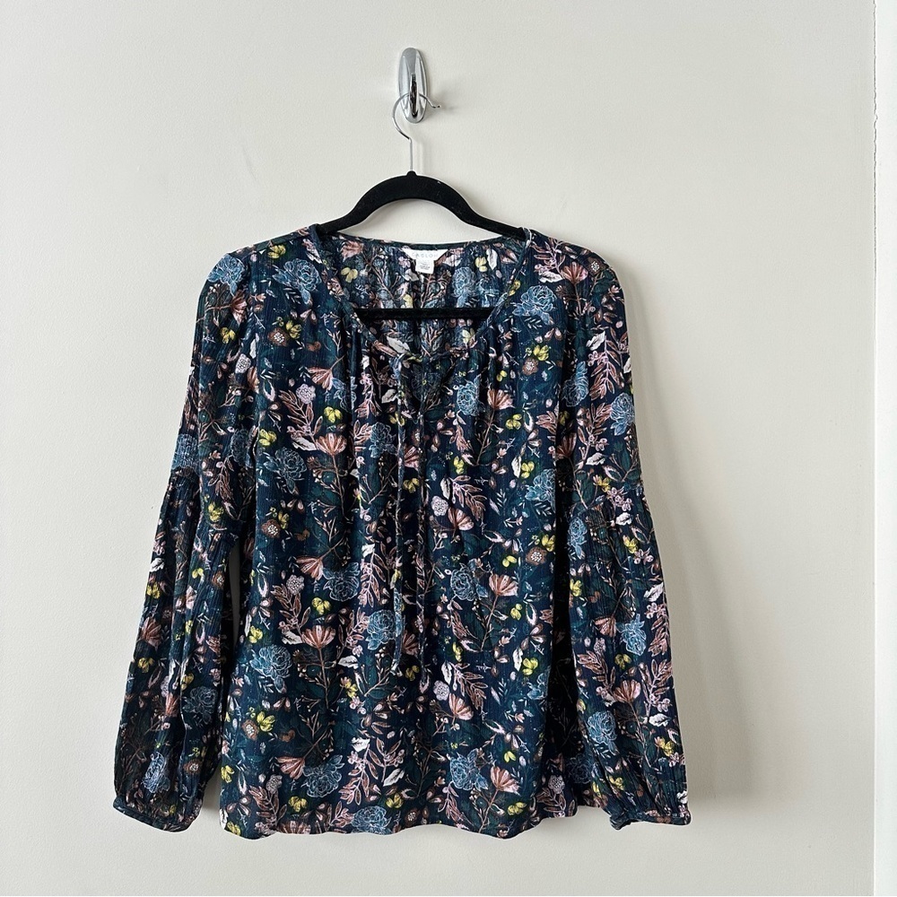 CASLON (Nordstrom) -Floral Boho Peasant Blouse (Size:XS)